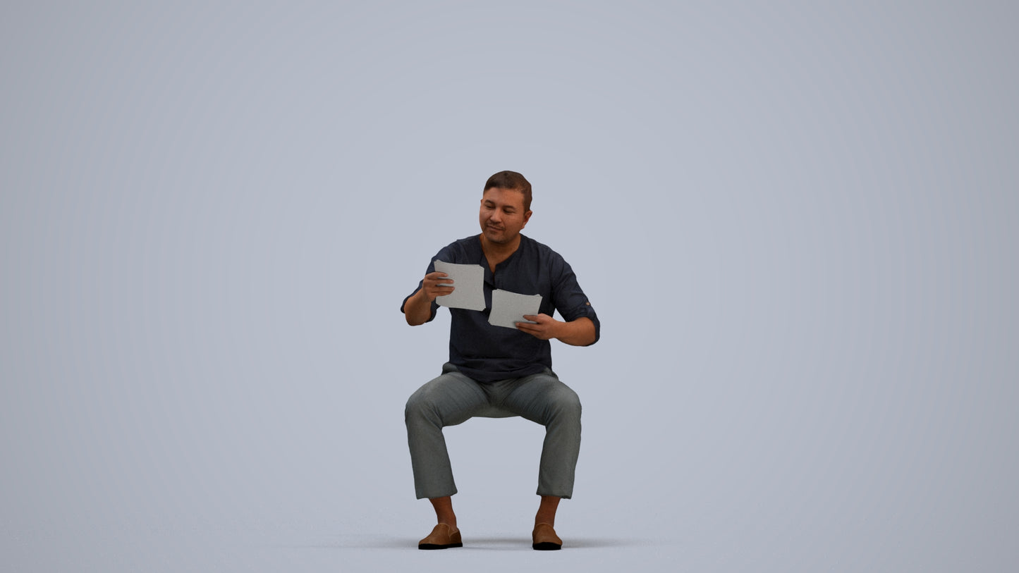 realistic 3D man casual sitting, scanned archviz people for Blender and 3ds Max, standing pose render