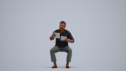 realistic 3D man casual sitting, scanned archviz people for Blender and 3ds Max, standing pose render