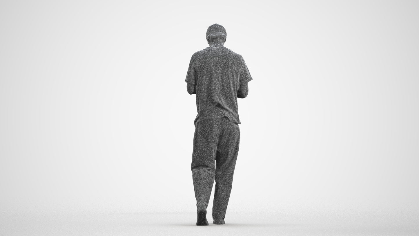 photogrammetry 3D man casual walking, realistic human model archviz FBX, wireframe front view