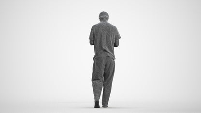 photogrammetry 3D man casual walking, realistic human model archviz FBX, wireframe front view