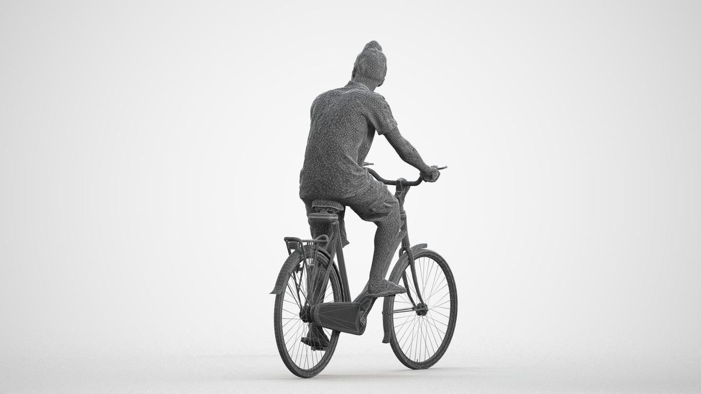 photogrammetry 3D man casual cycling, realistic human model archviz FBX, wireframe front view