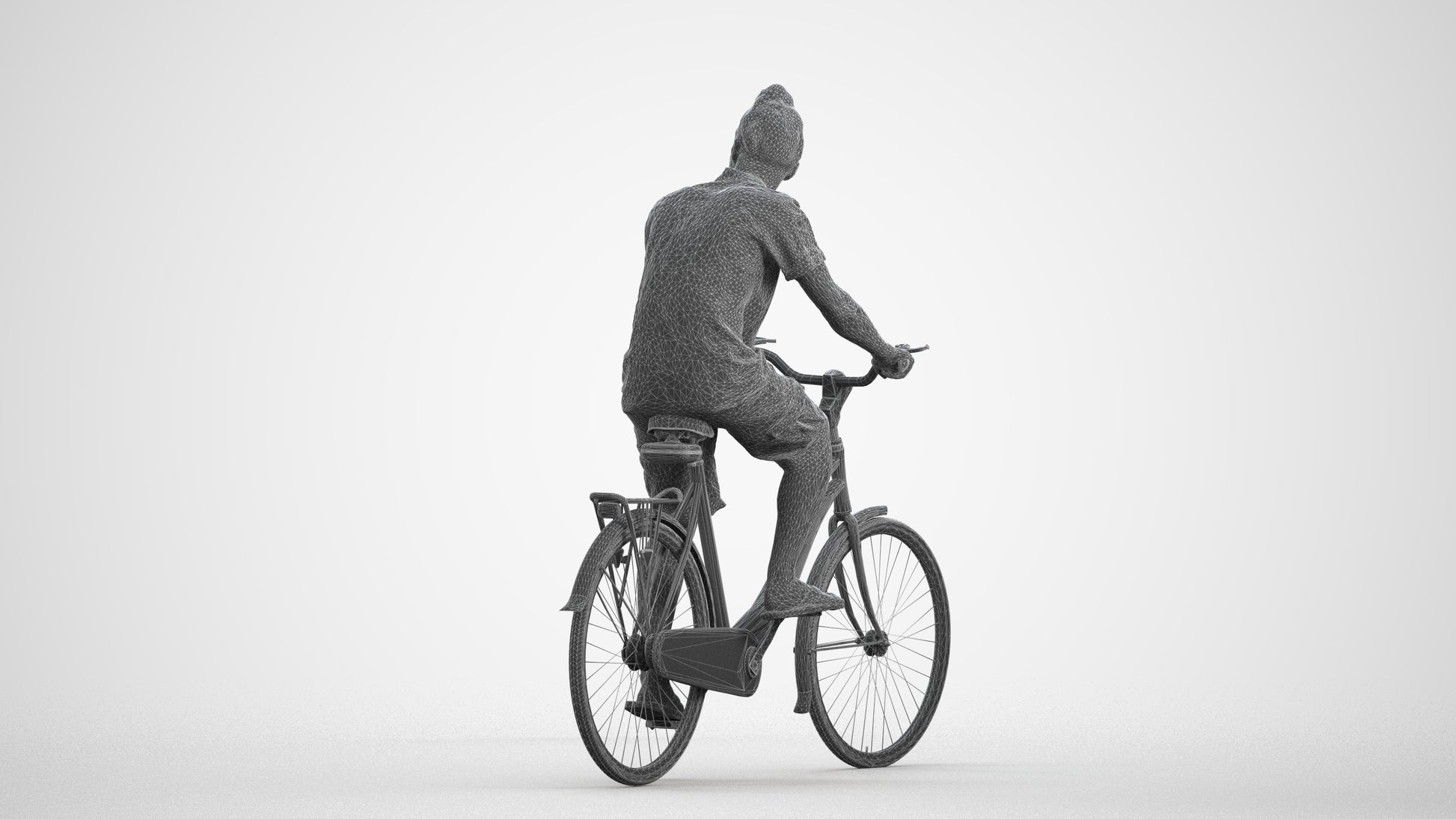 photogrammetry 3D man casual cycling, realistic human model archviz FBX, wireframe front view