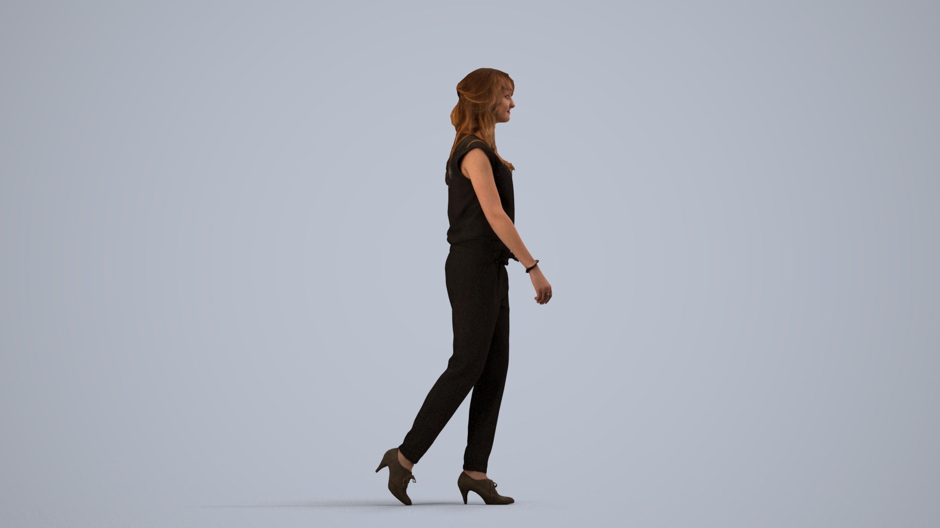 3D scanned woman walking casual, photorealistic archviz people for Enscape and SketchUp, side view render