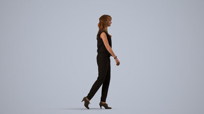 3D scanned woman walking casual, photorealistic archviz people for Enscape and SketchUp, side view render
