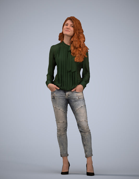 realistic 3D people woman casual standing, render-ready for V-Ray and Corona, FBX OBJ
