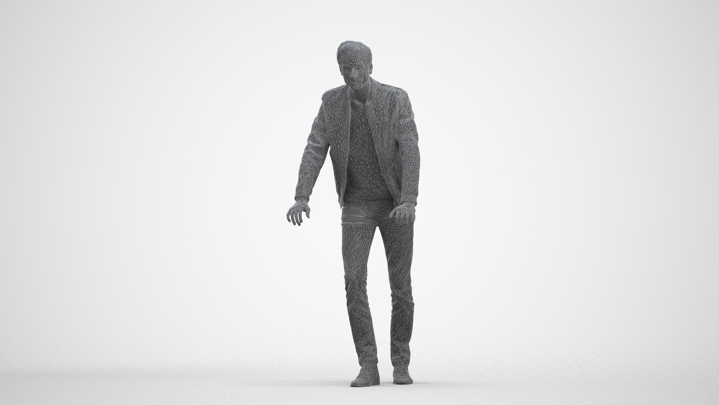 realistic 3D man casual walking, scanned archviz people for Blender and 3ds Max, three-quarter front view render