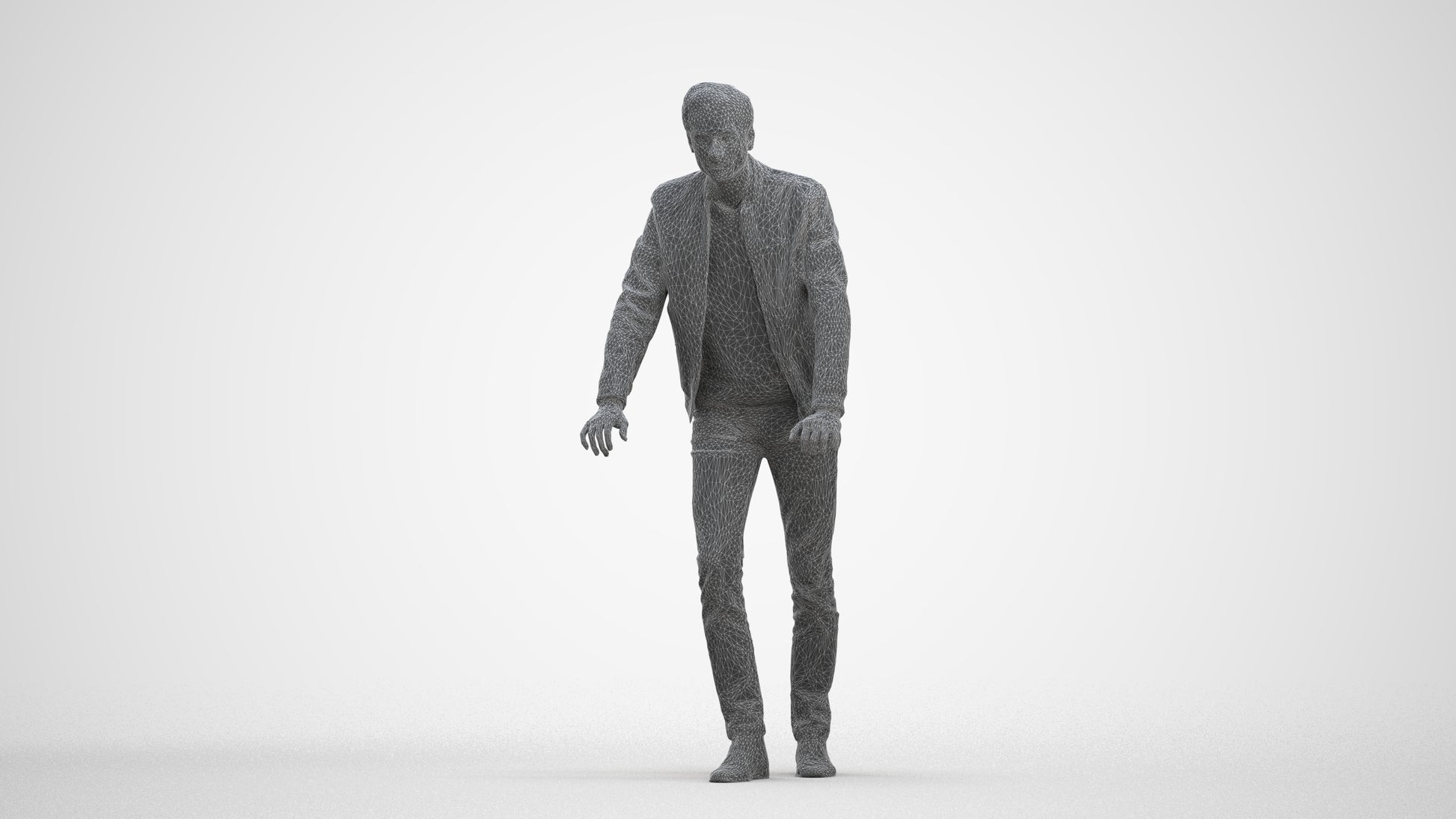 realistic 3D man casual walking, scanned archviz people for Blender and 3ds Max, three-quarter front view render