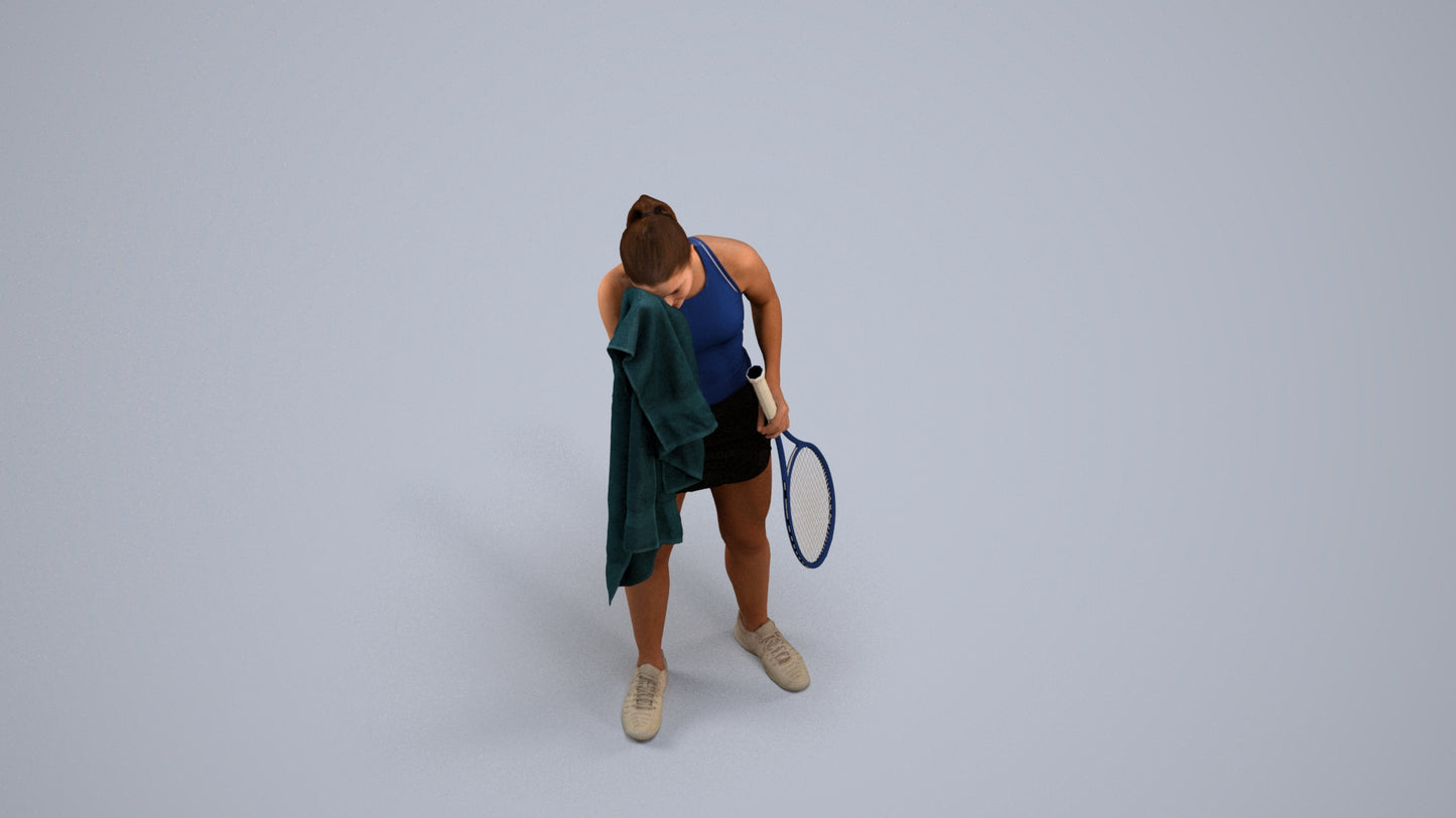 3D human model girl sport, photogrammetry scanned person for archviz, back view render