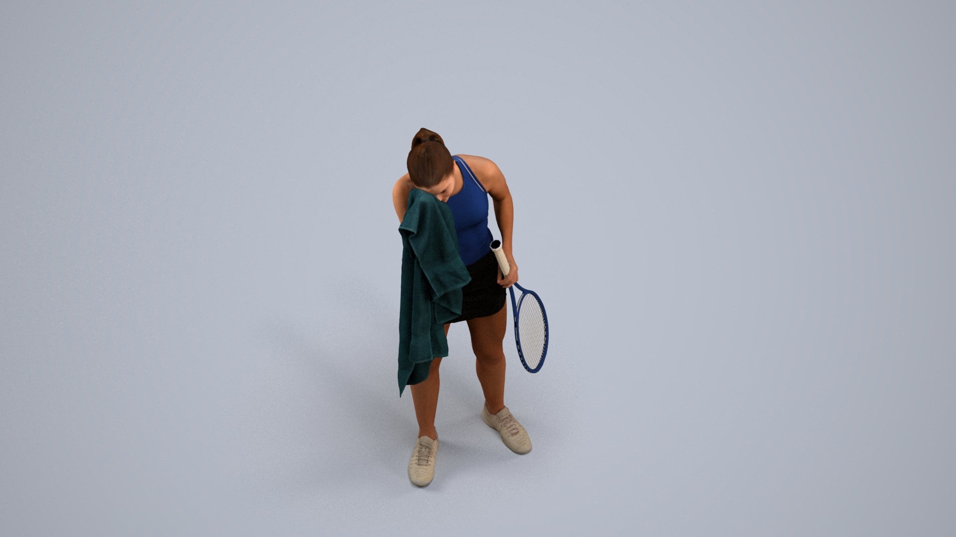 3D human model girl sport, photogrammetry scanned person for archviz, back view render