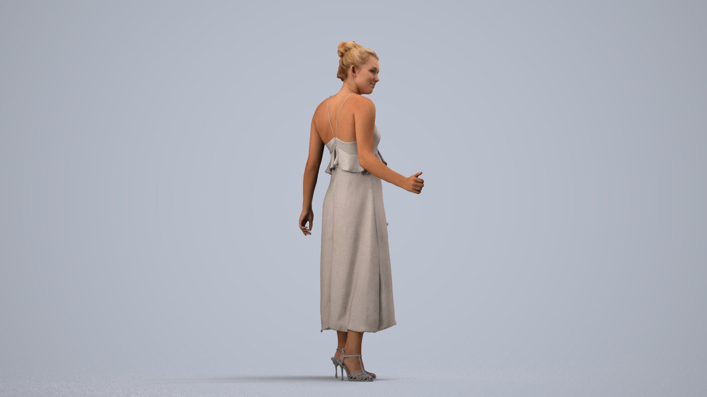 3D people model woman formal door, scanned human for 3ds Max rendering, side view render