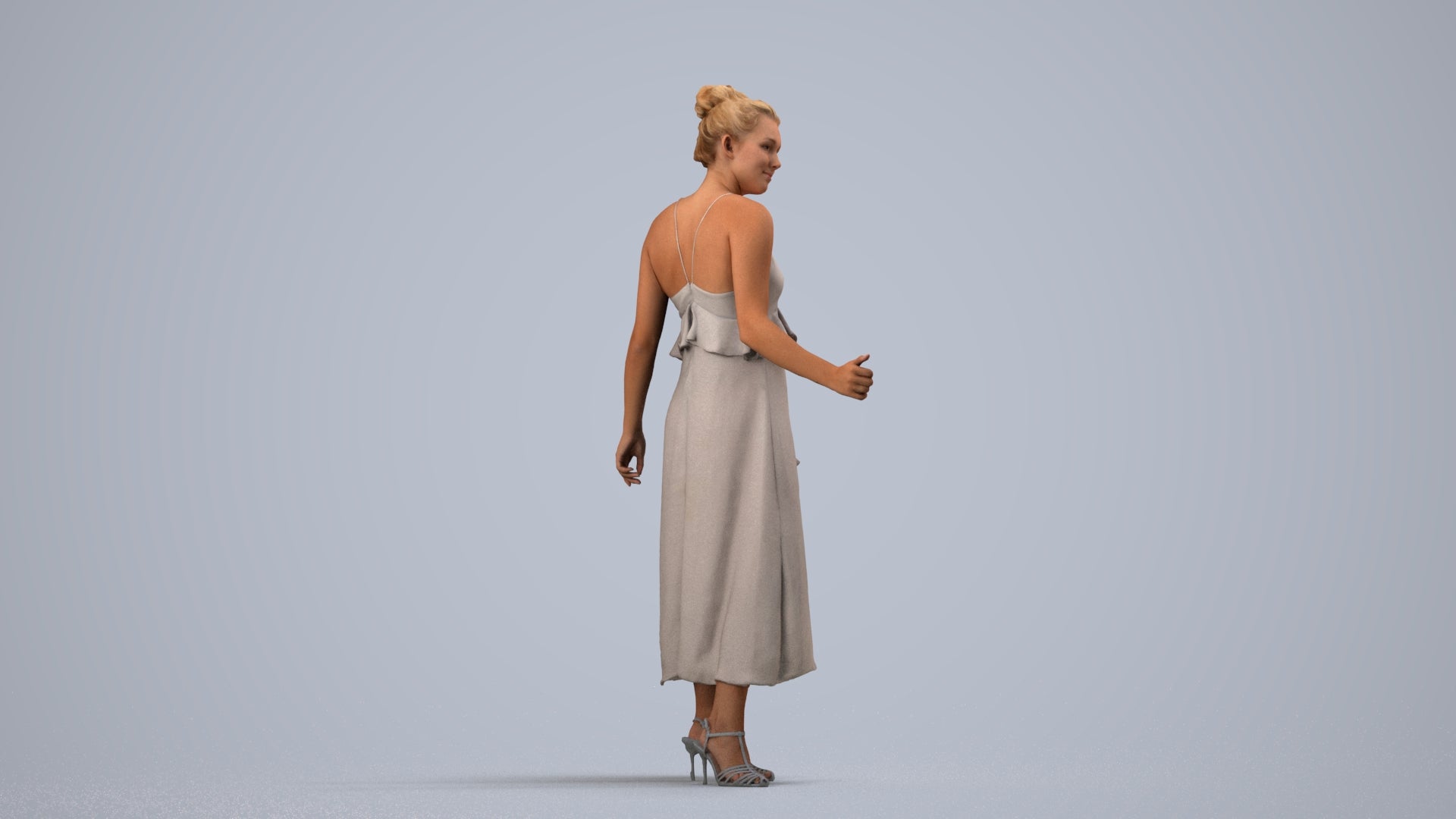 3D people model woman formal door, scanned human for 3ds Max rendering, side view render