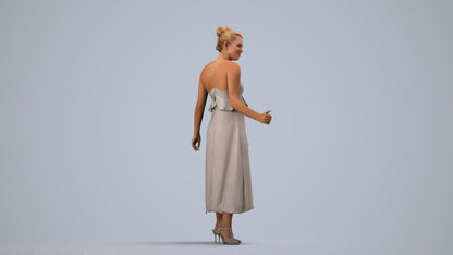 3D people model woman formal door, scanned human for 3ds Max rendering, side view render