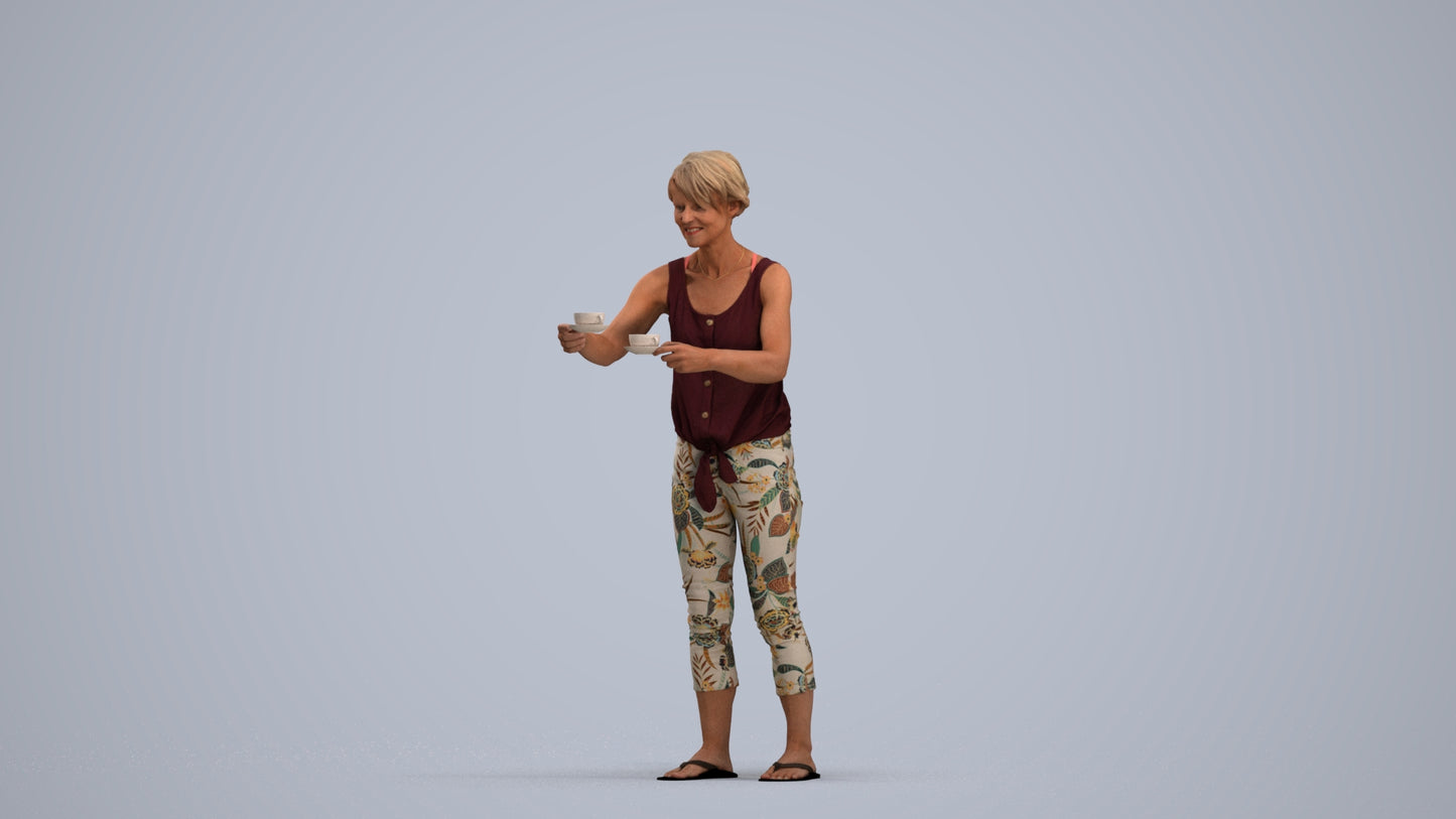 scanned 3D senior woman casual standing, photogrammetry people for Enscape and V-Ray, standing pose render