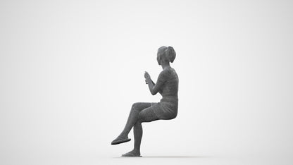 realistic 3D woman casual sitting, scanned archviz people for Blender and 3ds Max, square thumbnail