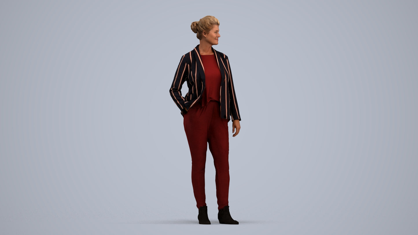 3D people model woman business standing, scanned human for 3ds Max rendering, standing pose render