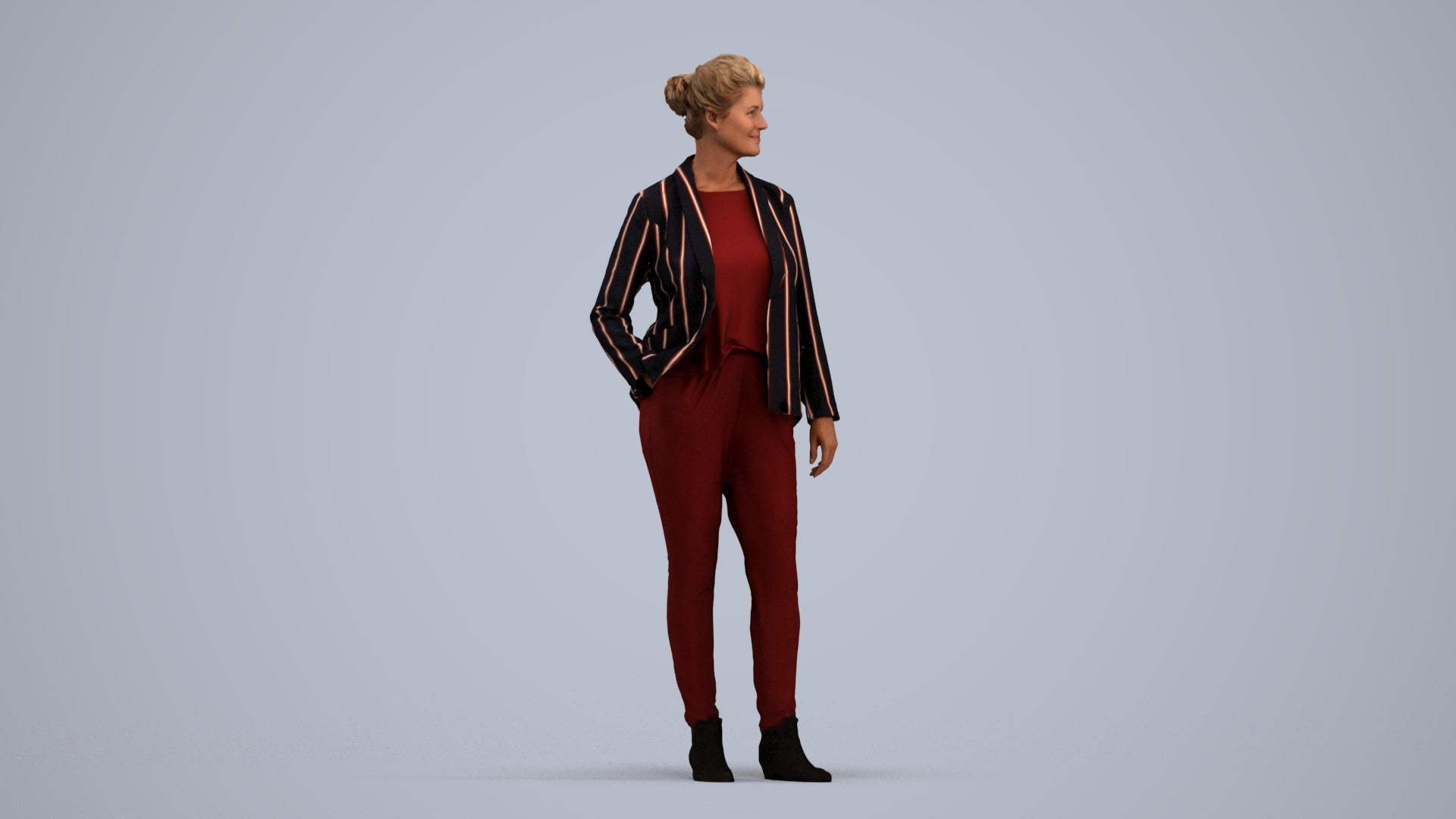 3D people model woman business standing, scanned human for 3ds Max rendering, standing pose render