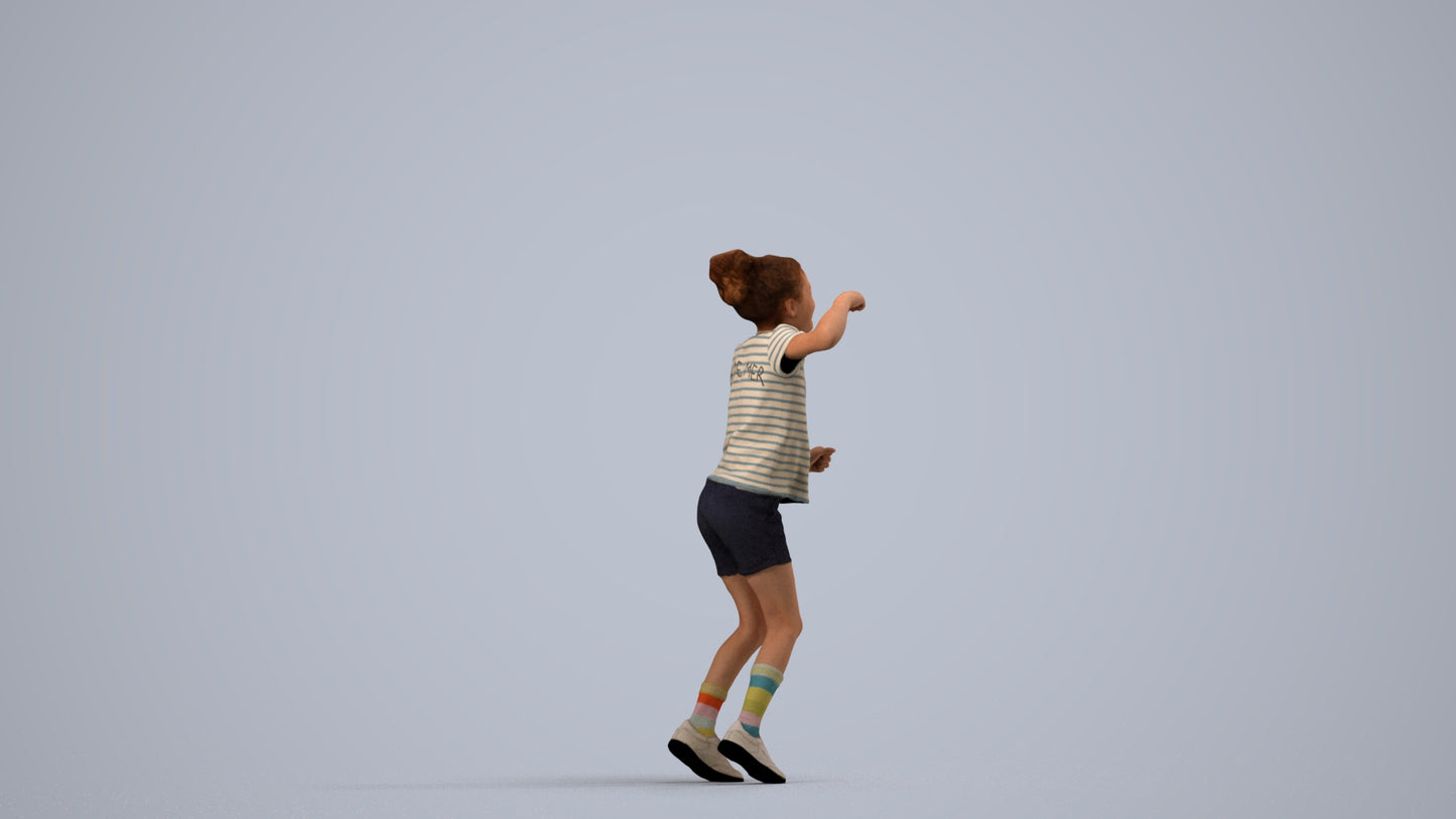 photogrammetry 3D girl casual kids, realistic human model archviz FBX, side view render