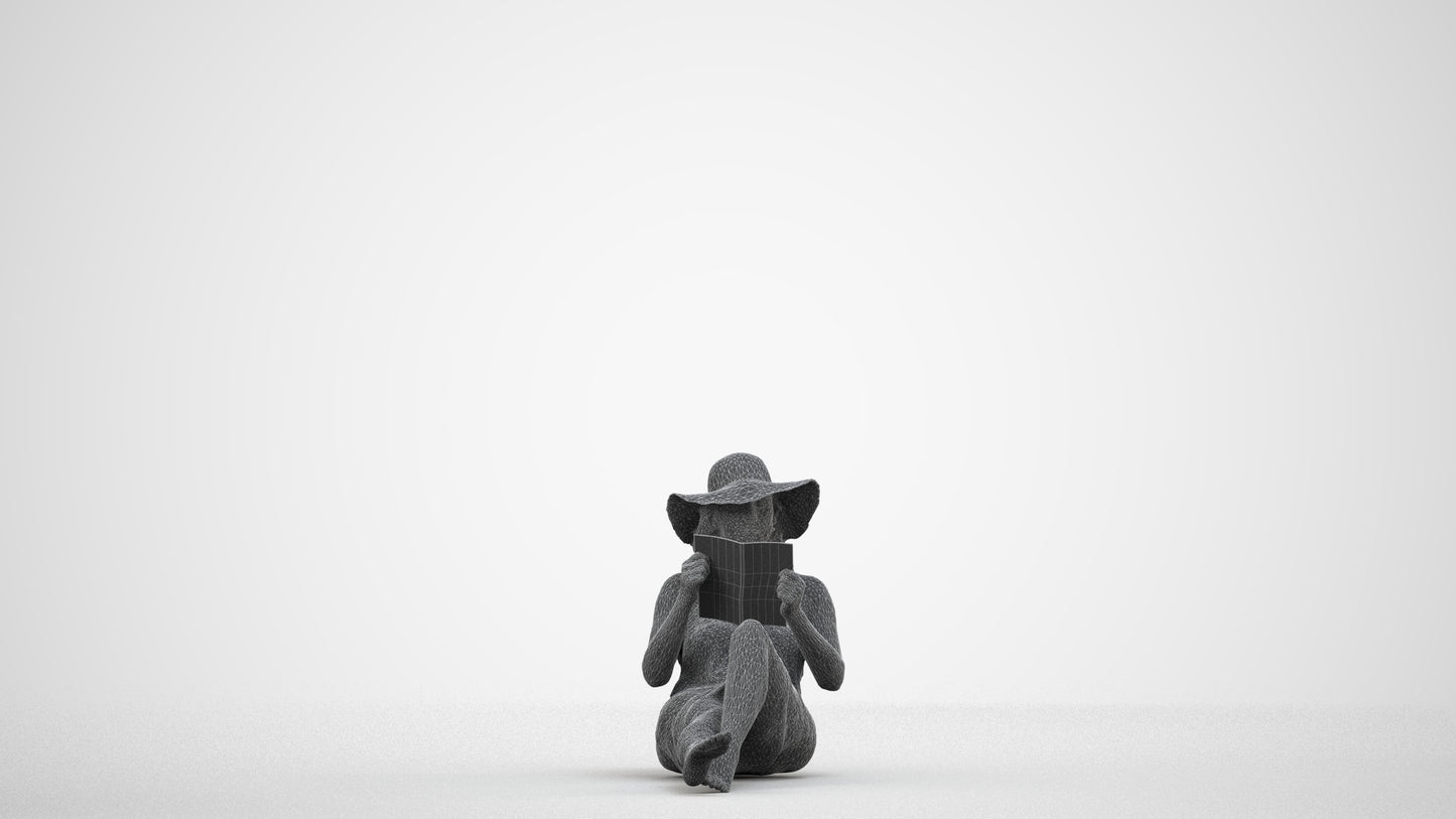 3D scanned woman pool, photorealistic archviz people for Enscape and SketchUp, wireframe side view