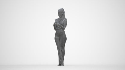scanned 3D woman casual standing, photogrammetry people for Enscape and V-Ray, wireframe back view