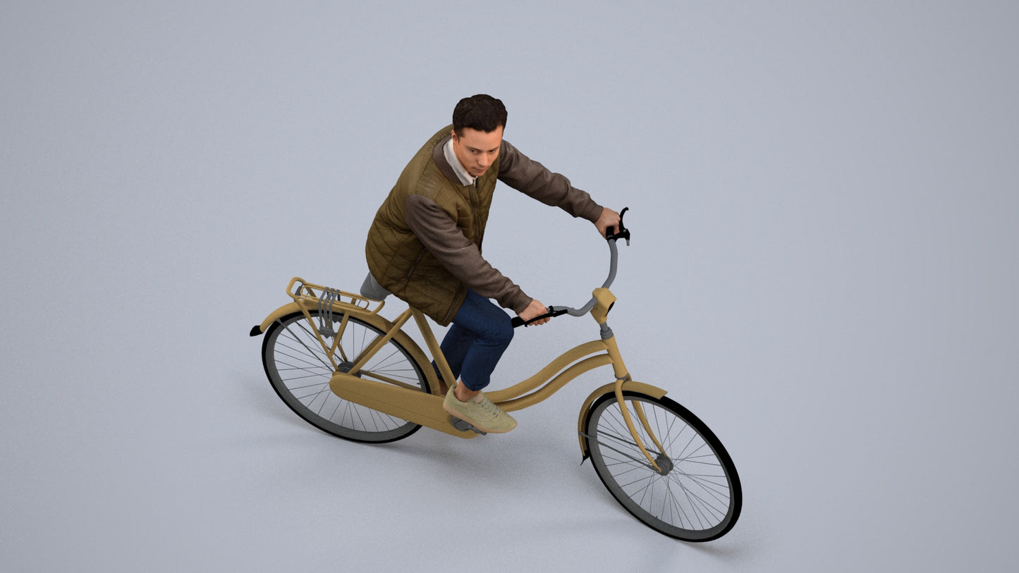 scanned 3D man casual cycling, photogrammetry people for Enscape and V-Ray, back view render
