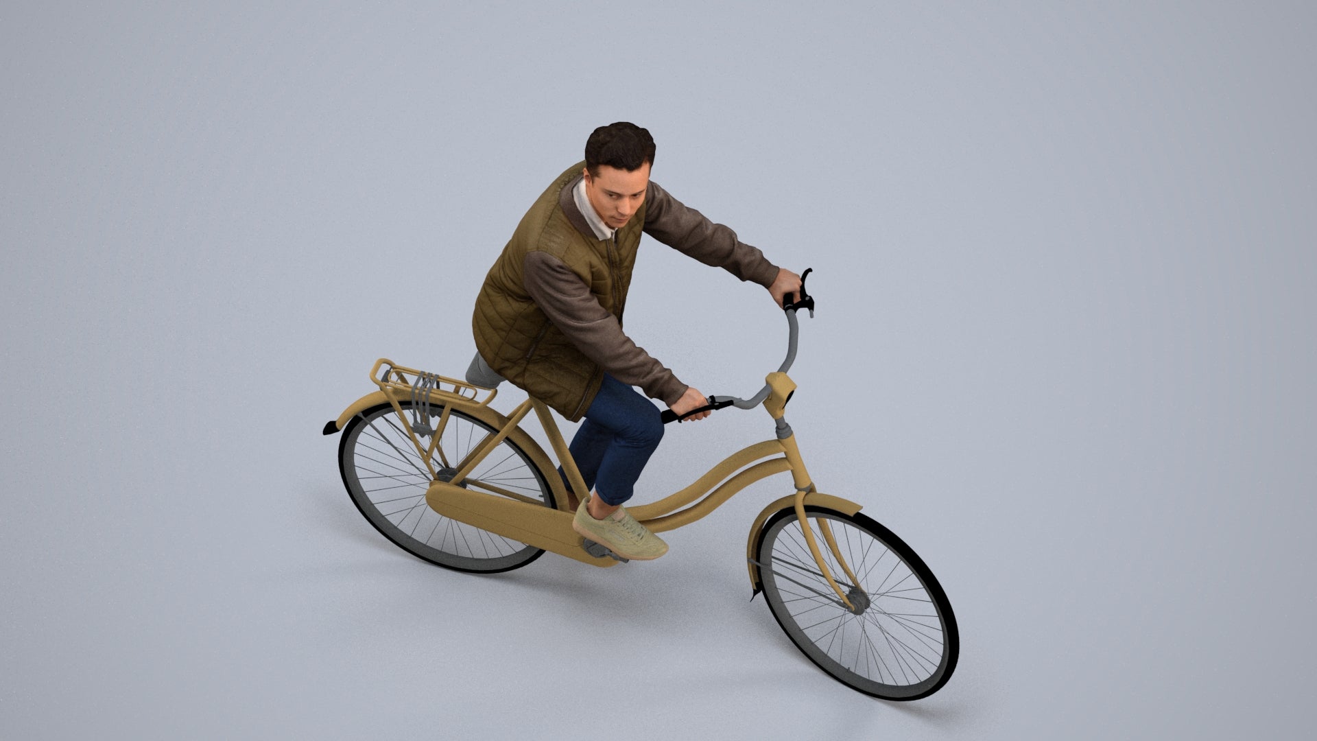 scanned 3D man casual cycling, photogrammetry people for Enscape and V-Ray, back view render
