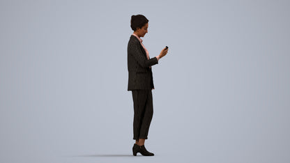 3D human model woman business, photogrammetry scanned person for archviz, side view render