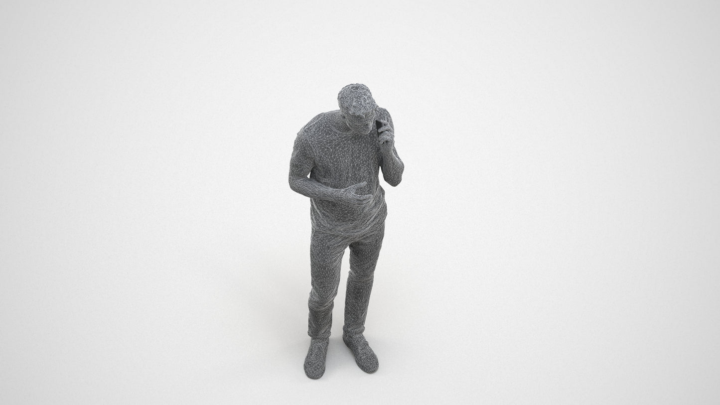 3D people model man casual standing, scanned human for 3ds Max rendering, wireframe three-quarter view
