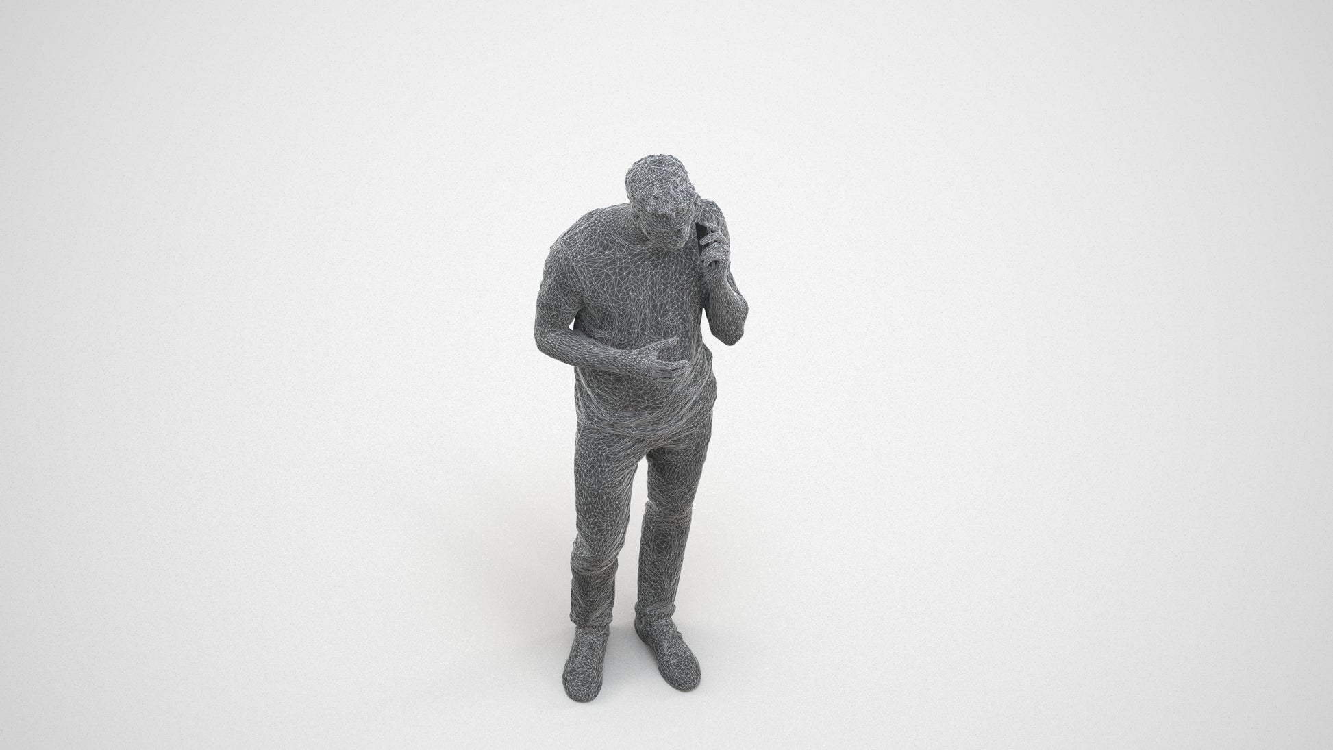 3D people model man casual standing, scanned human for 3ds Max rendering, wireframe three-quarter view