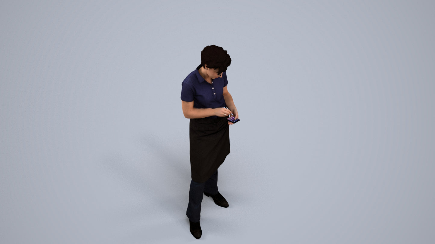 3D scanned woman hospitality, photorealistic archviz people for Enscape and SketchUp, back view render