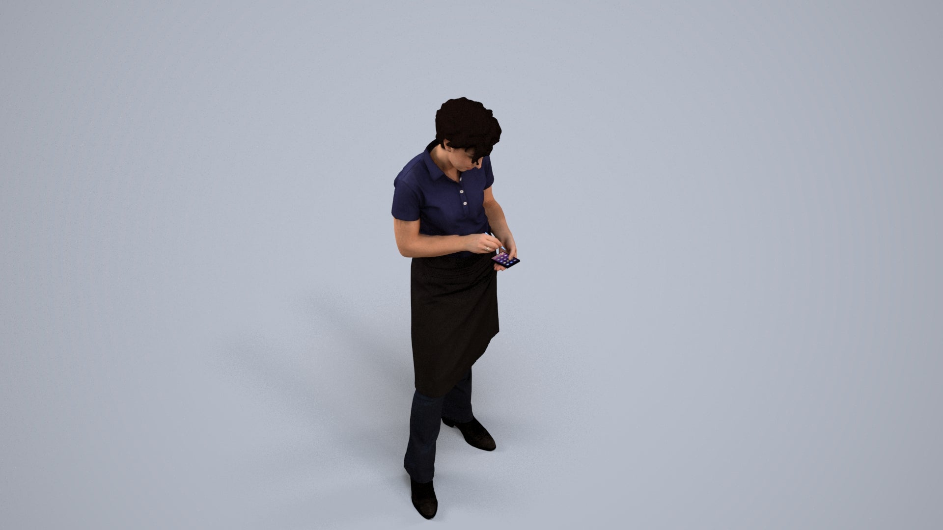 3D scanned woman hospitality, photorealistic archviz people for Enscape and SketchUp, back view render