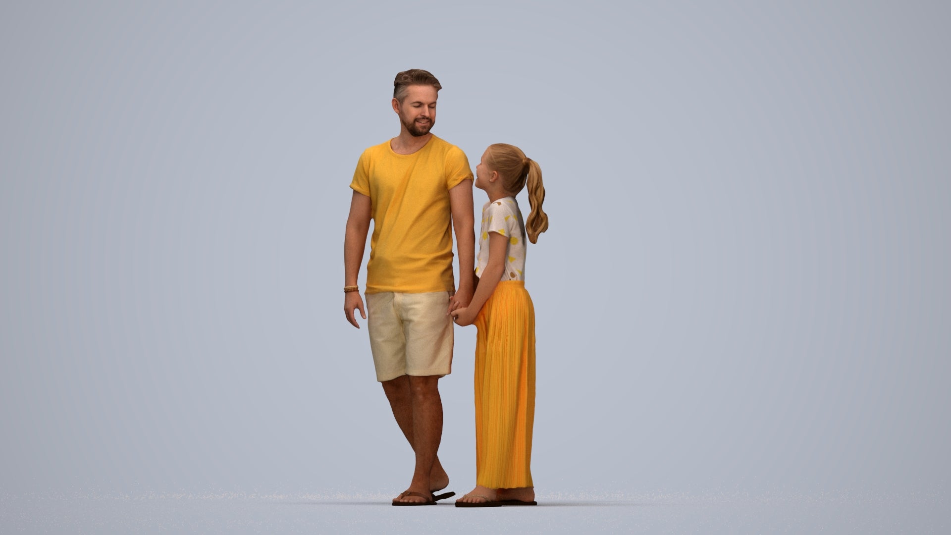 realistic 3D human girl kids, archviz people FBX OBJ for Blender, top-down view render