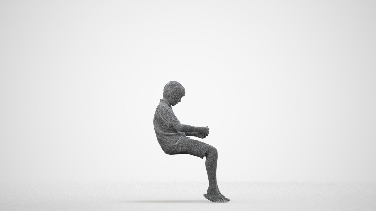 photogrammetry 3D boy kids, realistic human model archviz FBX, wireframe side view
