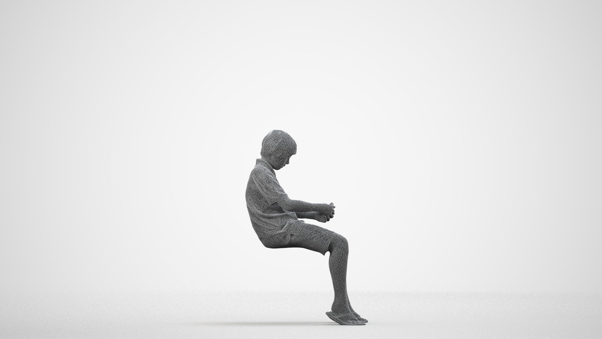 photogrammetry 3D boy kids, realistic human model archviz FBX, wireframe side view