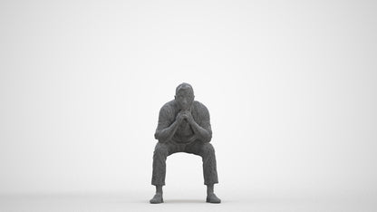 realistic 3D human man casual sitting, archviz people FBX OBJ for Blender, three-quarter front view render