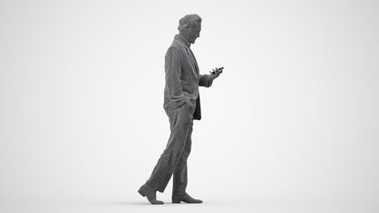 3D scanned man standing business, photorealistic archviz people for Enscape and SketchUp, wireframe side view
