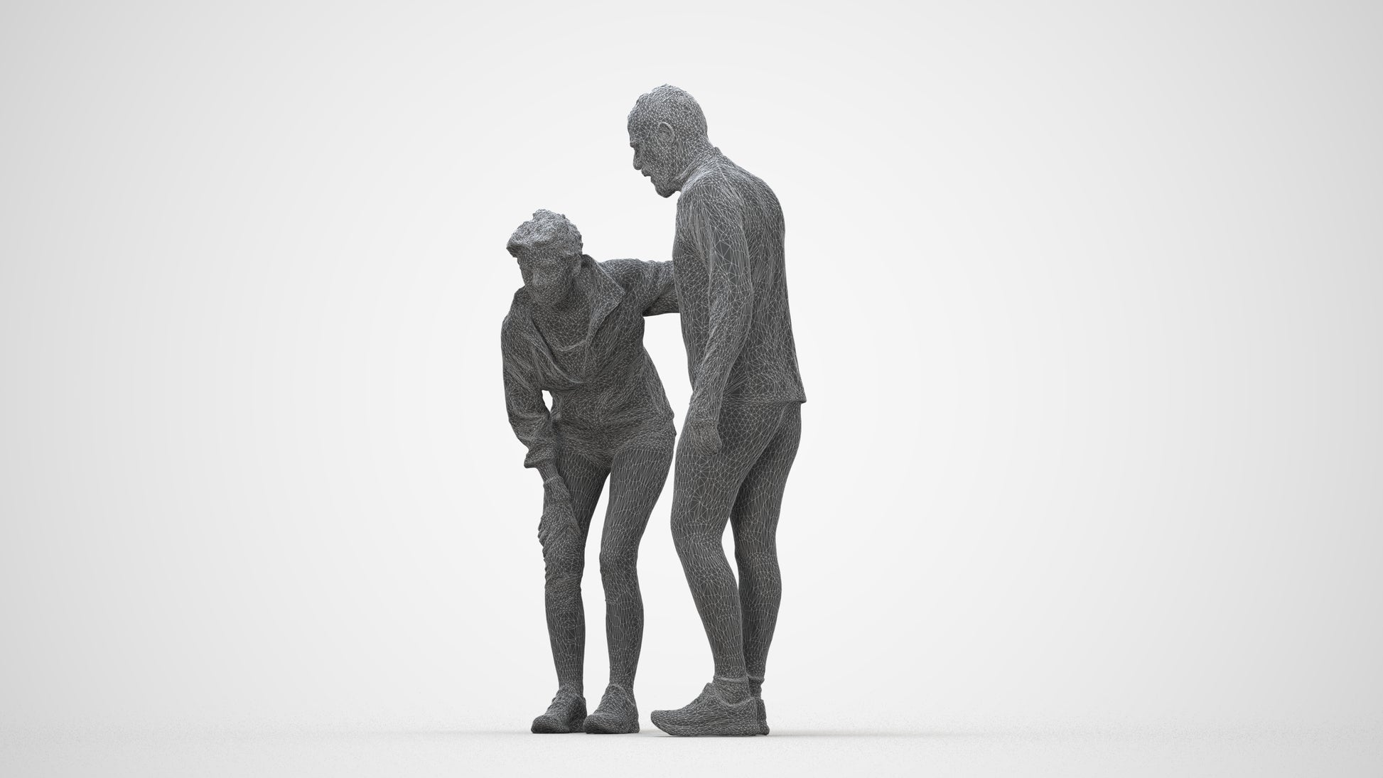 photogrammetry 3D senior woman sport, realistic human model archviz FBX, wireframe back view