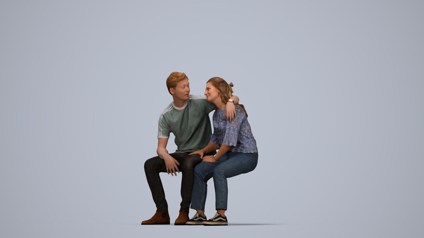 photogrammetry 3D woman casual couple, realistic human model archviz FBX, top-down view render