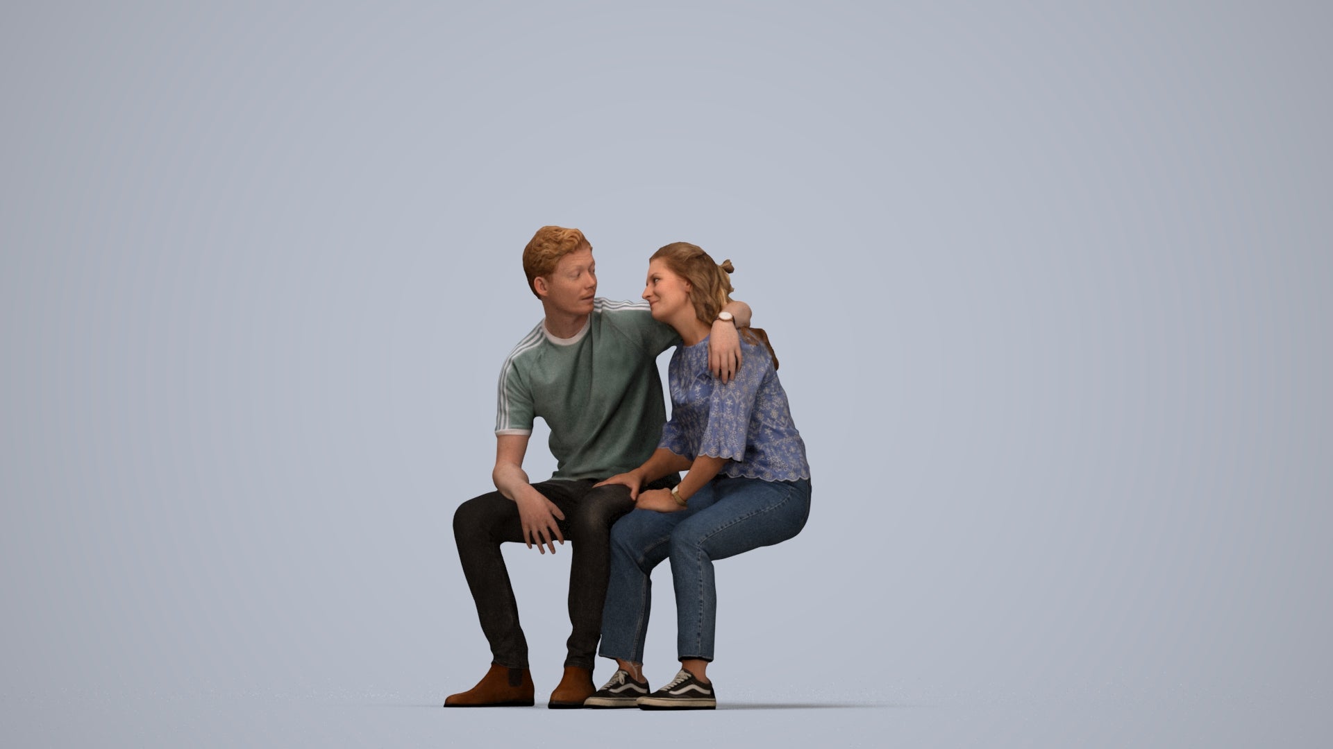 photogrammetry 3D woman casual couple, realistic human model archviz FBX, top-down view render