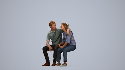 photogrammetry 3D woman casual couple, realistic human model archviz FBX, top-down view render