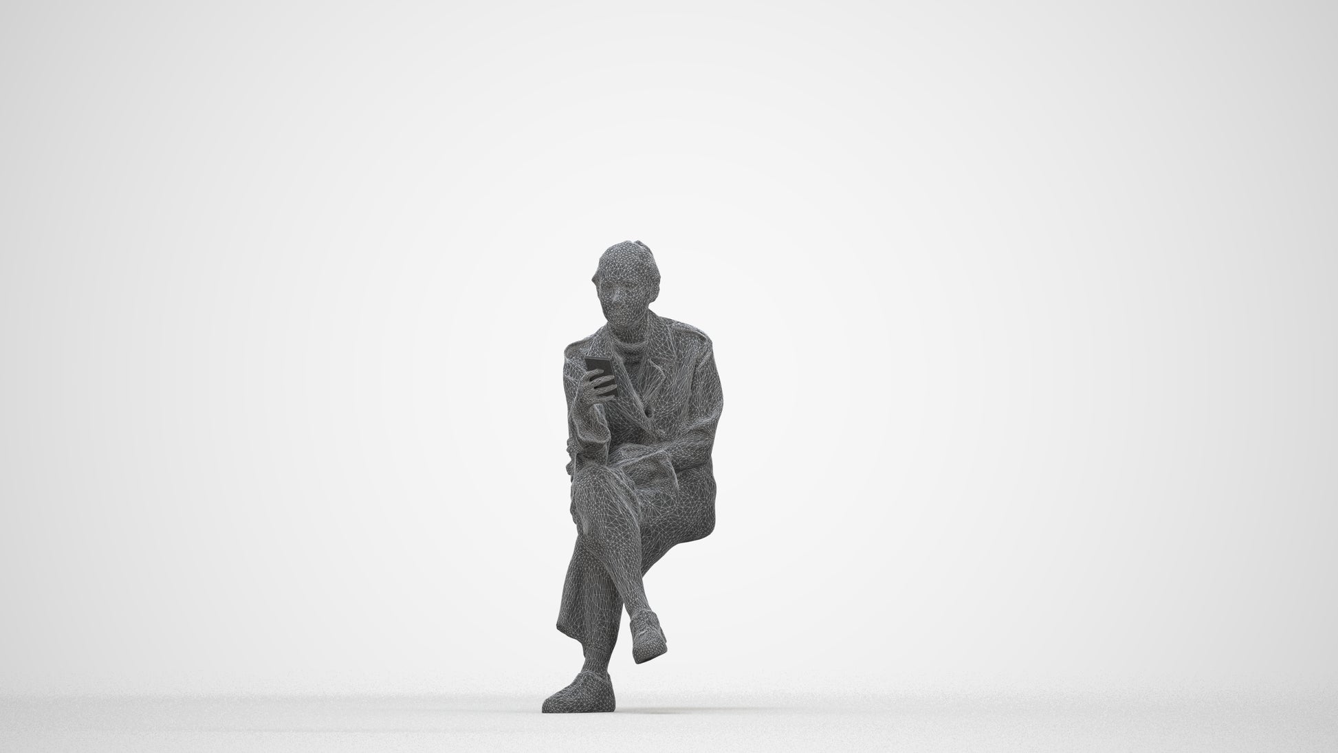photogrammetry 3D woman casual sitting, realistic human model archviz FBX, wireframe back view