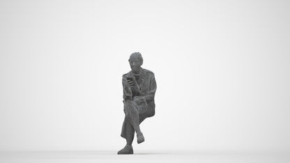 photogrammetry 3D woman casual sitting, realistic human model archviz FBX, wireframe back view