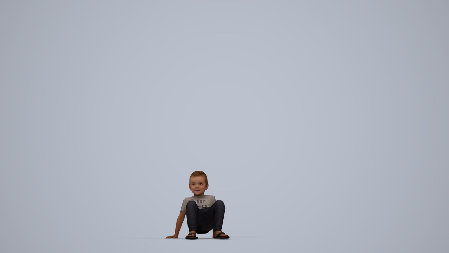 realistic 3D boy casual kids, scanned archviz people for Blender and 3ds Max, top-down view render