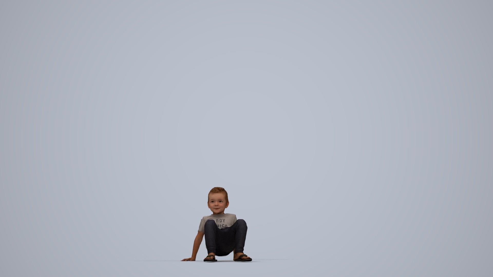 realistic 3D boy casual kids, scanned archviz people for Blender and 3ds Max, top-down view render
