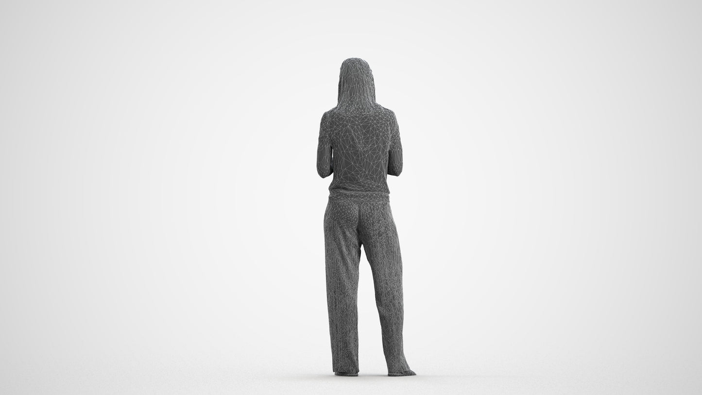 3D people model woman casual standing, scanned human for 3ds Max rendering, wireframe front view