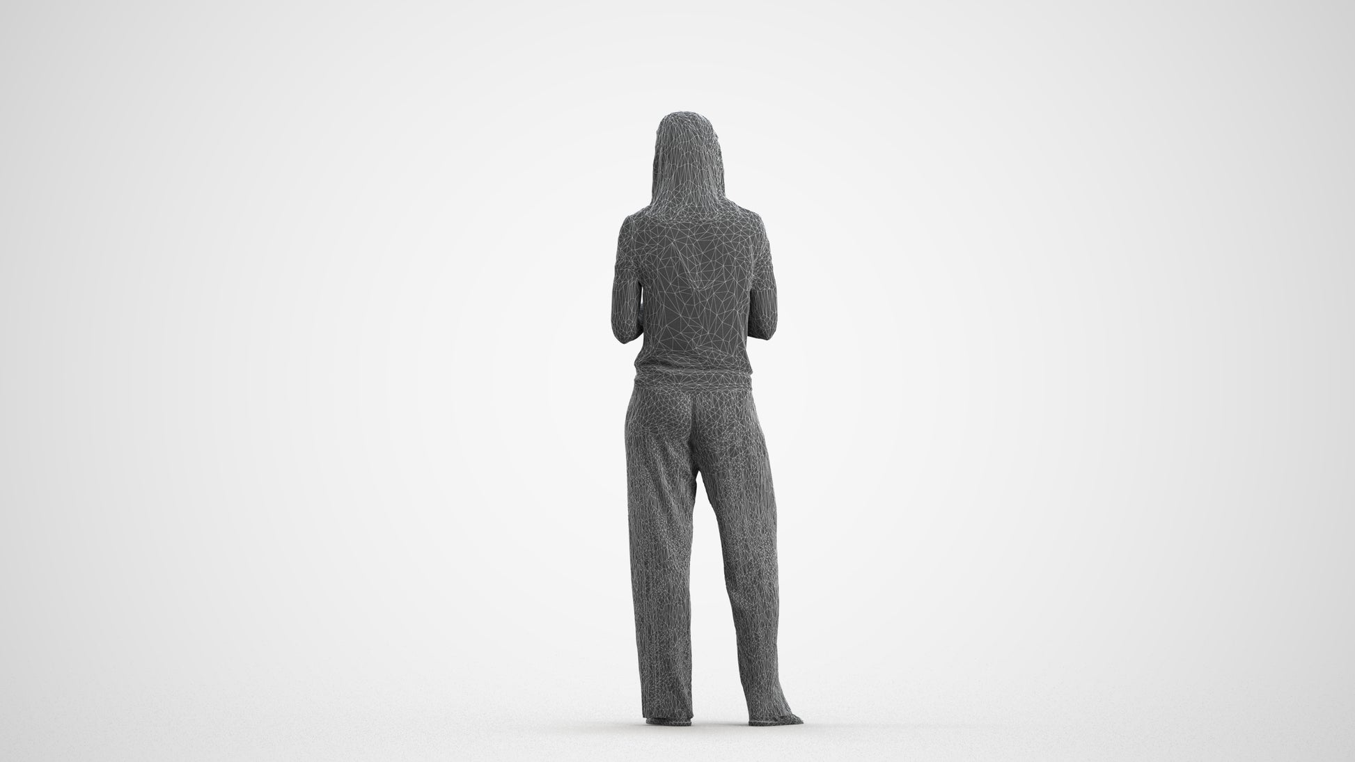 3D people model woman casual standing, scanned human for 3ds Max rendering, wireframe front view