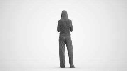 3D people model woman casual standing, scanned human for 3ds Max rendering, wireframe front view