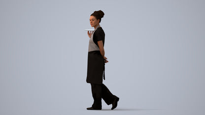 realistic 3D human woman hospitality, archviz people FBX OBJ for Blender, three-quarter view render