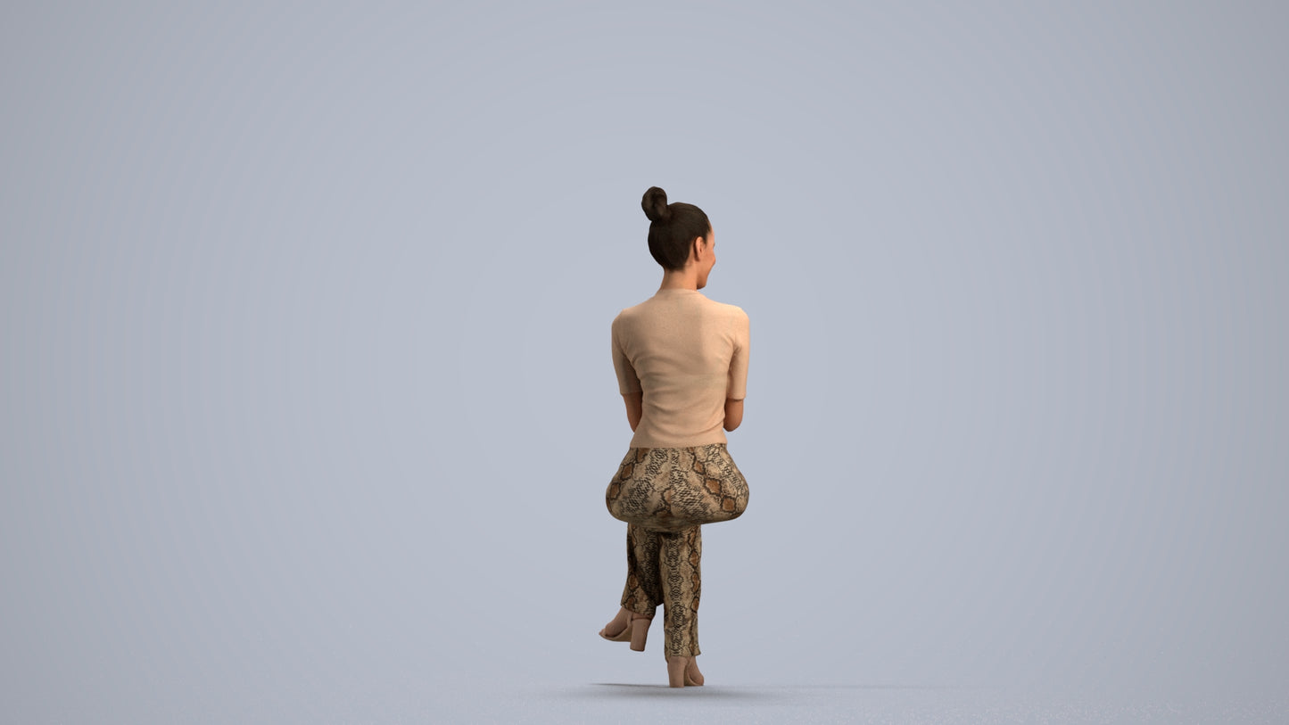 photogrammetry 3D woman casual sitting, realistic human model archviz FBX, front view render