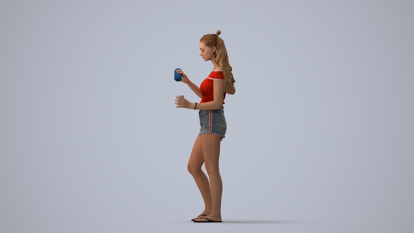 scanned 3D girl casual standing, photogrammetry people for Enscape and V-Ray, three-quarter view render