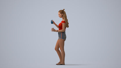scanned 3D girl casual standing, photogrammetry people for Enscape and V-Ray, three-quarter view render
